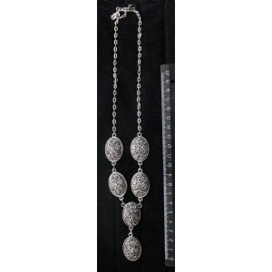 Колье с кабошоном из пластик "щетка кристаллов", цвет серебристый, "6 овалов", камень 25х18мм