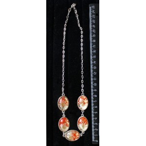 Колье с кабошоном из пластика "два цветка", цвет красный, "5 овалов", 25х18мм