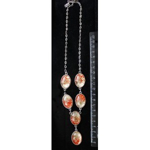 Колье с кабошоном из пластика "два цветка", цвет красный, "6 овалов", 25х18мм