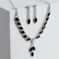 Комплект: серьги, колье "Листопад" ромб, цвет чёрно-белый, цвет серебристый