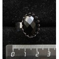 Кольцо с агатом черным огранка, овал 18х13мм, безразмерное