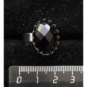 Кольцо с агатом черным огранка, овал 18х13мм, безразмерное