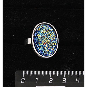 Кольцо с кабошоном пластик "щетка кристаллов", овал 25х18мм, цвет темно-синий, безразмерное