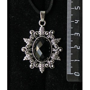 Кулон из агата черного огранка, овал 18х13мм, основа "папоротник"