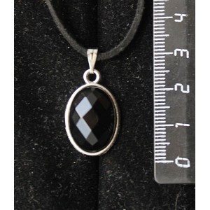 Кулон из агата черного огранка, простой овал 18х13мм