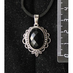 Кулон из агата черного огранка, овал, 18х13мм, основа "трилистник"