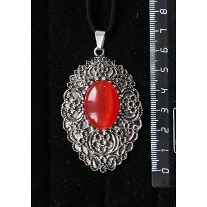 Кулон из кошачьего глаза (синт.),  цвет тёмно-оранжевый, овал 25х18мм, филигрань