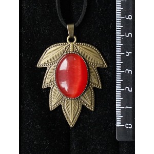 Кулон из кошачьего глаза (синт.),  цвет тёмно-оранжевый, овал 25х18мм, "лист"