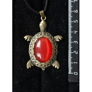 Кулон из кошачьего глаза (синт.),  цвет тёмно-оранжевый, овал 25х18мм, "черепаха" цвет бронза