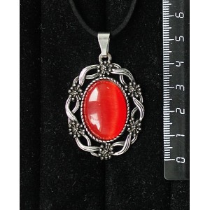 Кулон из кошачьего глаза (синт.),  цвет тёмно-оранжевый, овал 25х18мм,  "торжество"
