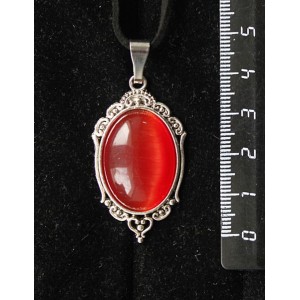 Кулон из кошачьего глаза (синт.),  цвет тёмно-оранжевый, овал 25х18мм, "медальон"