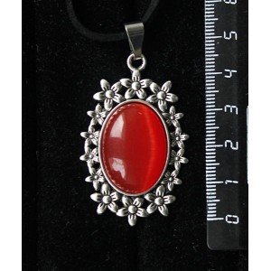 Кулон из кошачьего глаза (синт.),  цвет тёмно-оранжевый, овал 25х18мм, "клумба"