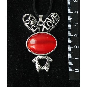 Кулон из кошачьего глаза (синт.),  цвет тёмно-оранжевый, "зайчик", овал 25х18мм