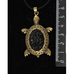 Кулон с кабошоном из пластика "щетка кристаллов", цвет черный, овал 25х18мм, "черепаха" оправа цвет бронза