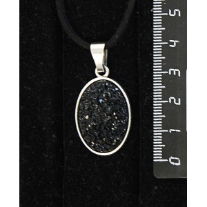 Кулон с кабошоном из пластика "щетка кристаллов", цвет черный, простой овал 25х18мм