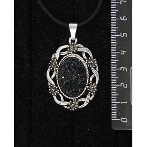 Кулон с кабошоном из пластика "щетка кристаллов", цвет черный, овал 25х18мм, оправа "торжество"