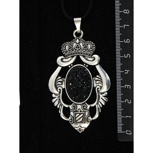 Кулон с кабошоном из пластика "щетка кристаллов", цвет черный, овал 25х18мм, оправа "императрица"