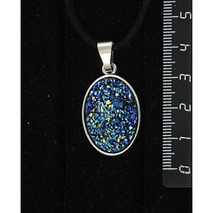 Кулон с кабошоном из пластика "щетка кристаллов", цвет темно-синий, простой овал 25х18мм