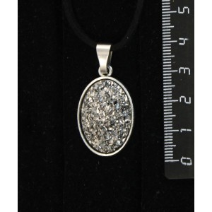 Кулон с кабошоном из пластика "щетка кристаллов", цвет серебристый, простой овал 25х18мм