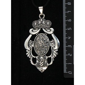 Кулон с кабошоном из пластика "щетка кристаллов", цвет серебриcтый, овал 25х18мм, оправа "императрица"