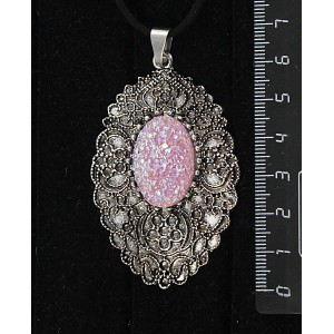 Кулон с кабошоном из пластика "щетка кристаллов", цвет сиреневый, овал 25х18мм, филигрань