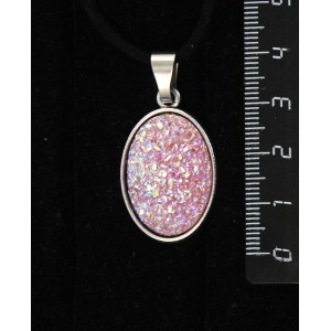 Кулон с кабошоном из пластика "щетка кристаллов", цвет сиреневый, простой овал 25х18мм