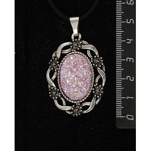 Кулон с кабошоном из пластика "щетка кристаллов", цвет сиреневый, овал 25х18мм, оправа "торжество"