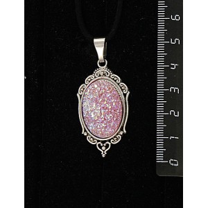 Кулон с кабошоном из пластика "щетка кристаллов", цвет сиреневый, овал 25х18мм, оправа "медальон"