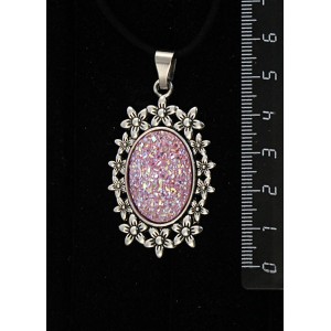 Кулон с кабошоном из пластика "щетка кристаллов", цвет сиреневый, овал 25х18мм, оправа "клумба"
