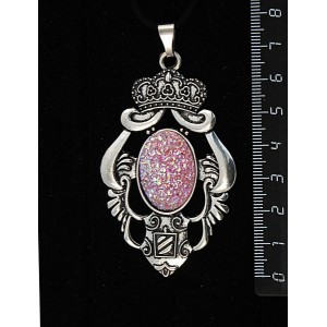 Кулон с кабошоном из пластика "щетка кристаллов", цвет сиреневый, овал 25х18мм, оправа "императрица"