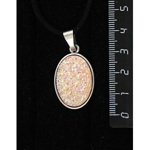 Кулон с кабошоном из пластика "щетка кристаллов", цвет персиковый, простой овал 25х18мм