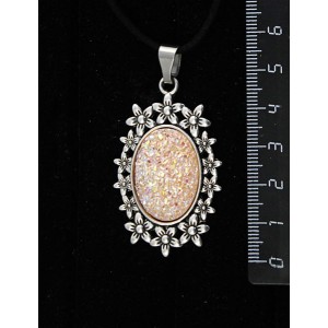 Кулон с кабошоном из пластика "щетка кристаллов", цвет персиковый, овал 25х18мм, оправа "клумба"