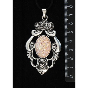 Кулон с кабошоном из пластика "щетка кристаллов", цвет персиковый, овал 25х18мм, оправа "императрица"