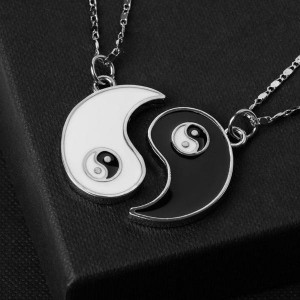 Кулон "Неразлучники" Инь-янь, капли, цвет чёрно-белый, цвет серебристый, 45 см