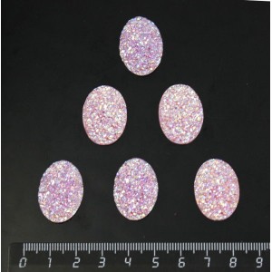 Кабошон пластик "щетка кристаллов", овал 25х18мм, цвет сиреневый