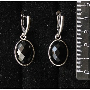 Серьги из агата черного огранка, простой овал 18х13мм, швензы посеребрение