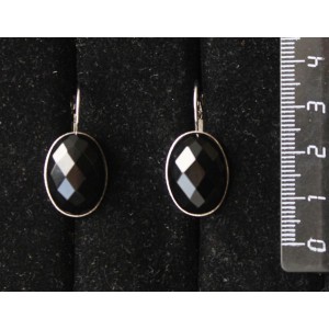 Серьги из агата черного огранка, овал 18х13мм, замок петелька