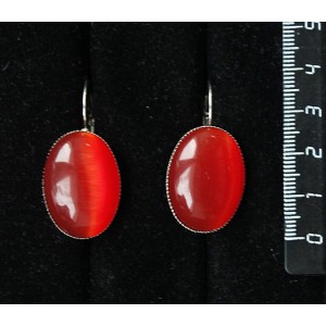 Серьги из кошачьего глаза (синт.),  цвет тёмно-оранжевый, овал 25х18мм, замок петелька