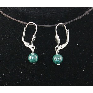 Серьги из малахита, шарик 7-8мм