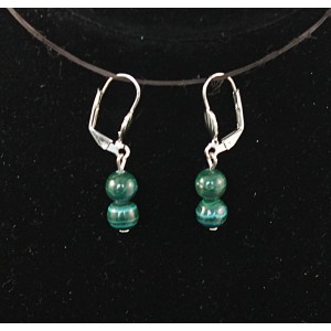 Серьги из малахита, два шарика 7-8мм