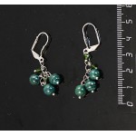 Серьги из малахита на цепочке, три шарика 7-8мм