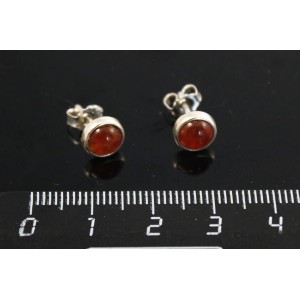 C925 Серьги-пусеты с сердоликом, круг 5мм