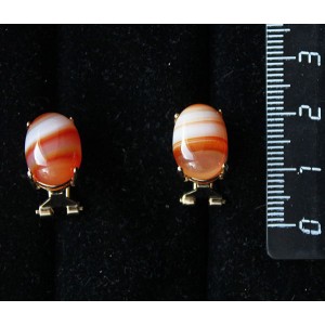 Серьги из сердолика полосатого, овал 14х10мм, замок гвоздик+лапка