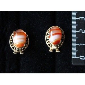 Серьги из сердолика полосатого, "греческие", 14х10мм, замок гвоздик+лапка