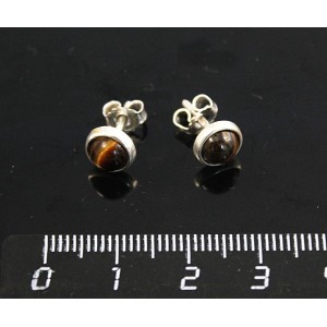 C925 Серьги-пусеты 1.49г с тигровым глазом, круг 5мм