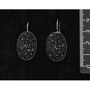 Серьги с кабошоном из пластика "щетка кристаллов", цвет черный, овал 25х18мм, замок петелька