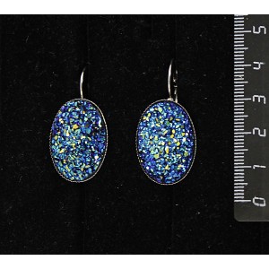 Серьги с кабошоном из пластика "щетка кристаллов", цвет темно-синий, овал 25х18мм, замок петелька