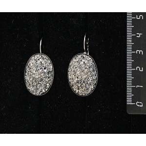 Серьги с кабошоном из пластика "щетка кристаллов", цвет серебриcтый, овал 25х18мм, замок петелька