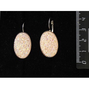Серьги с кабошоном из пластика "щетка кристаллов", цвет персиковый, овал 25х18мм, замок петелька