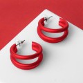 Серьги-кольца "Боттега" тройные, цвет красный